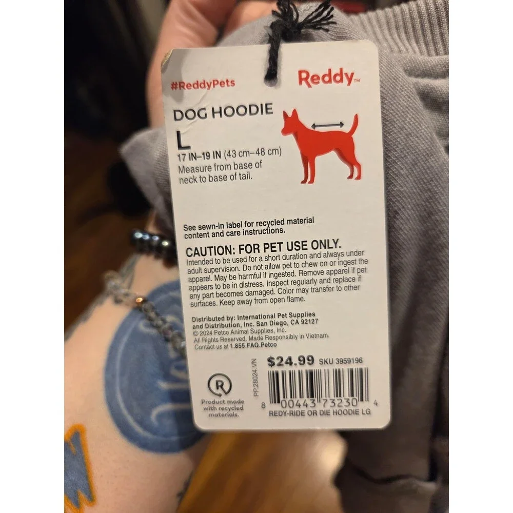 Reddy Ride or Die Dog Hoodie - Large